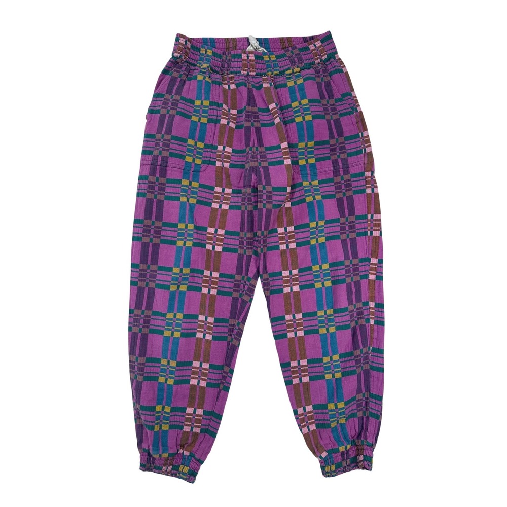 Ace & Jig Purple Plaid Jogger Pants Womens Large Textured Cotton Elastic Waist